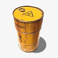 Yellow Industrial Radioactive Waste Container with Warning Signs and Skull Symbol
