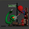 Spider Man Green Monster With Broad Main Street Signs Red Fire Hydrant Brick Wall Street