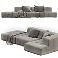 Gray Modular Sectional Sofa With Plush Cushions Throw Blanket Modern Design 3d model
