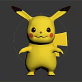 Pikachu Yellow Standing Figure With Large Ears Red Cheeks And Lightning Bolt Tail 3d model