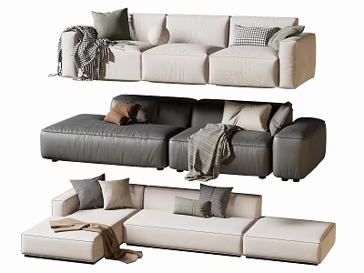 Modern Double Sofa Design With Beige Gray Colors Decorative Pillows And Throw Blankets 3d model