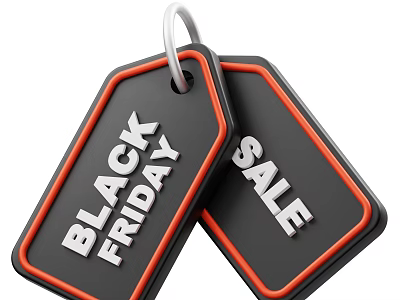 Black Friday Sale Themed Decorative Ornament Set with Red and Black Hanging Tags 3d model