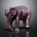 Textured Purple Elephant Sculpture Standing On Dark Background With Reflection 3d model
