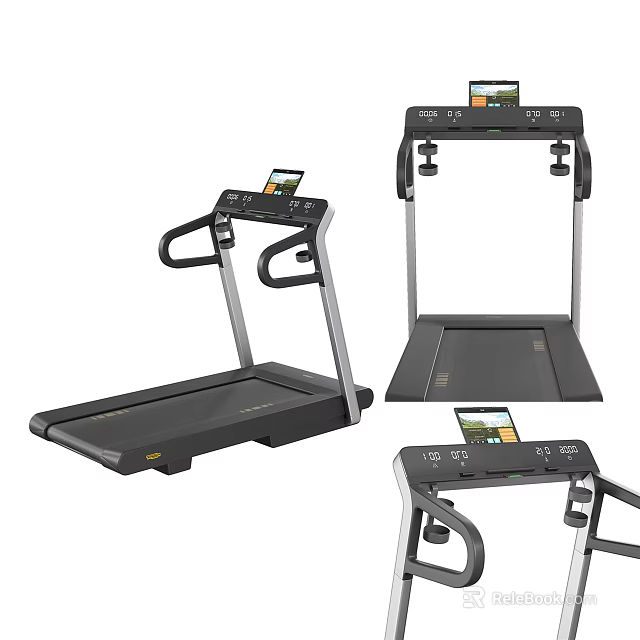 Modern Treadmill Fitness Equipment With Digital Display And Handrails 3d model 