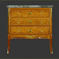Elegant Chest of Drawers With Orange Wood Frame Marble Top And Gold Accents