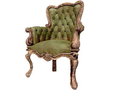 Elegant Vintage Armchair With Green Tufted Upholstery And Gold Carved Legs 3d model