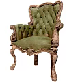 Elegant Vintage Armchair With Green Tufted Upholstery And Gold Carved Legs