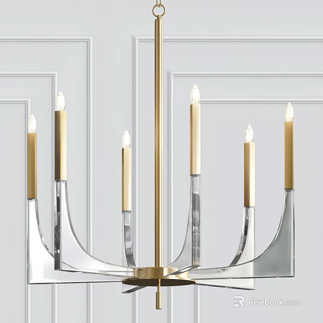 Modern Elegant Chandelier With Golden Candle Arms And Transparent Glass Shades For Interior Decor 3d model 