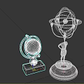 Decorative Furniture Pieces With Metal Rings Transparent Spheres Black Bases And Human Figure Sculpture