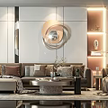 Modern Living Room Sofa And Coffee Table Set With Round Stone Top And Decorative Pillows