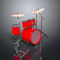 Red Drum Set With Drums Cymbals And Adjustable Metal Stands 3d model