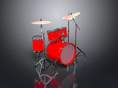 Red Drum Set With Drums Cymbals And Adjustable Metal Stands 3d model