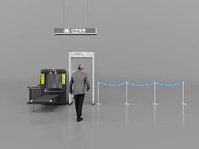 Public Facility Entrance Security Check Gate With Person Passing Through And Queue Barriers 3d model