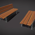 Public Park Bench With Wooden Seat And Metal Frame Outdoor Facility Design