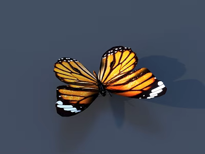 Artistic Butterfly Sculpture With Detailed Orange Black Wings And White Edges On Gray Background 3d model
