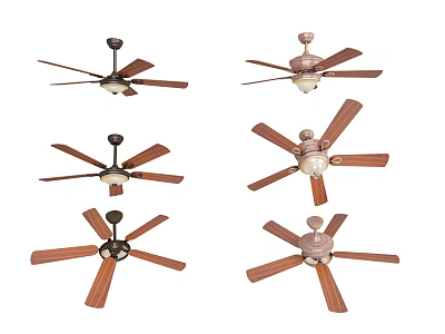 Various Design Ceiling Fans With Wooden Blades And Different Color Bases 3d model