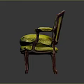 Elegant Yellow Velvet Single Sofa With Wooden Armrests And Carved Legs