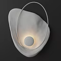 Abstract Modern Wall Lamp With Golden Circular Ring And Silver Textured Curved Surface