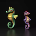 Two Vibrant Green And Purple Seahorses As Aquatic Animal Decorative Figures