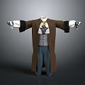 Vintage Historical Costume With Brown Coat Gray Vest White Shirt Yellow Bow Tie Blue Trousers