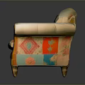 Spacious Vintage Sofa With Curved Armrests Colorful Floral Cushions And Light Wooden Legs