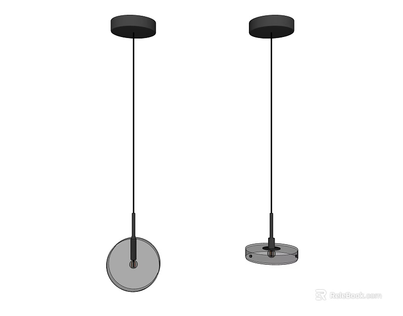 Two Modern Minimalist Pendant Lights With Sleek Black Rod And Transparent Shade Design 3d model 