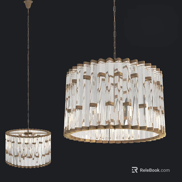 Elegant Modern Chandelier Design With Transparent Glass Columns And Gold Accents 3d model 