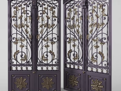 Elegant Decorative Iron Gate With Intricate Floral Patterns And Gold Accents 3d model
