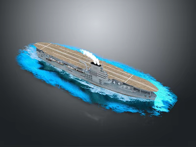 Aircraft Carrier Warship Sailing On Blue Ocean With Flight Deck And Smoke Emission 3d model
