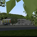Modern Multi Story School Building With Central Courtyard Sports Field And Greenery
