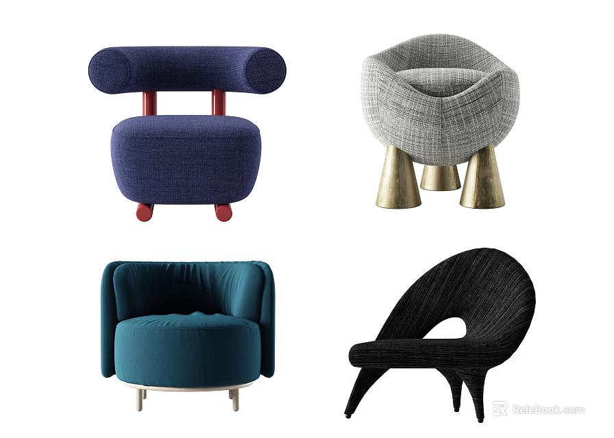 Stylish Modern Single Sofa Designs In Various Colors With Unique Legs 3d model