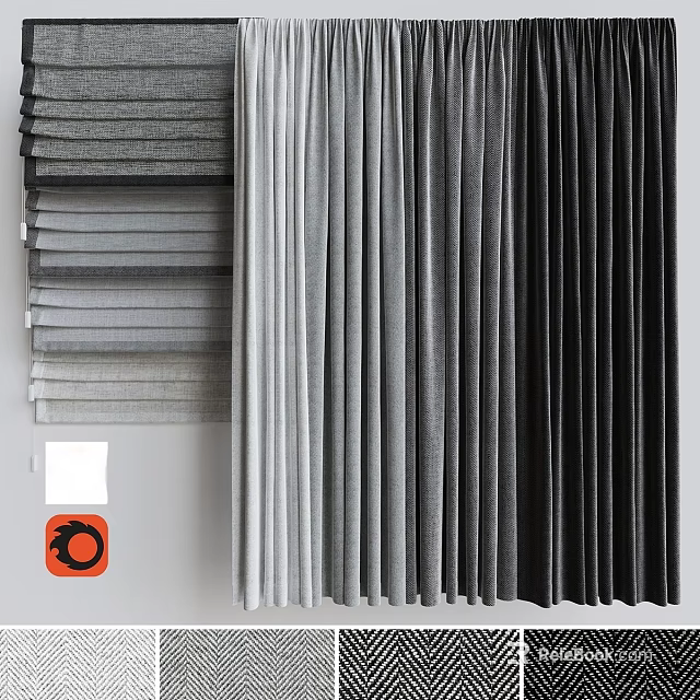 Modern Curtains In Neutral Tones With Vertical Fabric Panels And Gradient Shades 3d model 