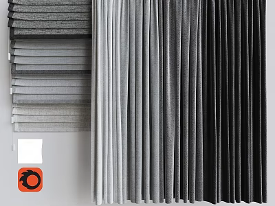 Modern Curtains In Neutral Tones With Vertical Fabric Panels And Gradient Shades 3d model