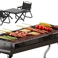Outdoor Restaurant Dining With Grill Barbecue Skewers Fresh Vegetables And Outdoor Table Chairs