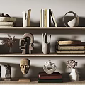 Stylish Decorative Ornament Combination With Vases Sculptures Books And Decorative Items On Shelves