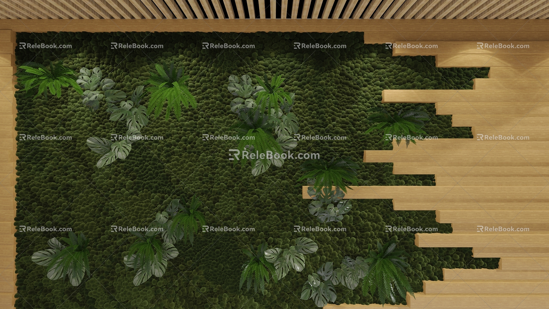 Green plant wall front desk background reception desk display desk product desk flower wall 3d model