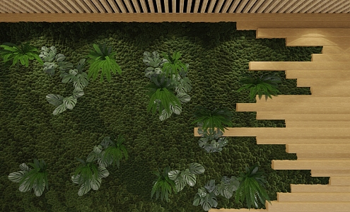 Green plant wall front desk background reception desk display desk product desk flower wall 3d model