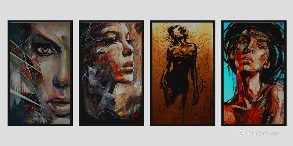 Artistic Oil Paintings With Abstract Human Portraits In Different Poses And Styles 3d model 