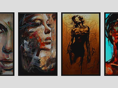 Artistic Oil Paintings With Abstract Human Portraits In Different Poses And Styles 3d model