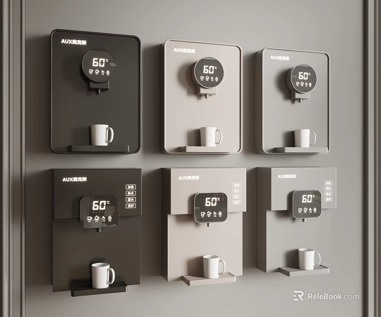 AUXUN Wall Mounted Water Dispensers With 60℃ Temperature Display And White Cups 3d model 