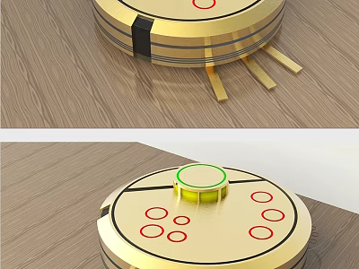 Household Electric Appliance With Golden Circular Design Green Button Red Dots On Wooden Surface 3d model