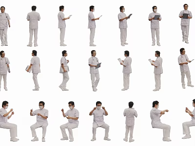Professional Staff In White Uniforms Showing Various Standing And Sitting Poses 3d model