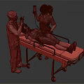 Medical staff checking patient on stretcher with medical equipment