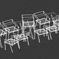 Modern Wooden Long Dining Table with Black Frame Chairs and Brown Seats