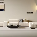Modern Beige L Sofa And Coffee Table Set With Cushions Floor Lamp And Wall Art