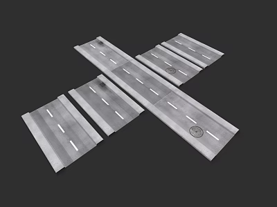 Municipal Road Intersection With Asphalt Pavement And White Lane Markings 3d model