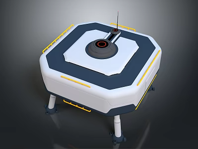 Space and Aerospace Hexagonal Module With Red Circular Top Antenna And Yellow Details 3d model