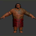 Animated Polynesian Game Movie Character With Traditional Tattoos Red Skirt And Necklace