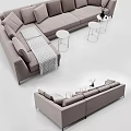 Gray Sectional Sofa with White Round Side Tables Black Vase and Gray Throw Blanket 3d model