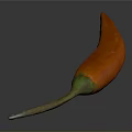Fresh Orange Chili Pepper With Green Stem And Curved Shape On Gray Background